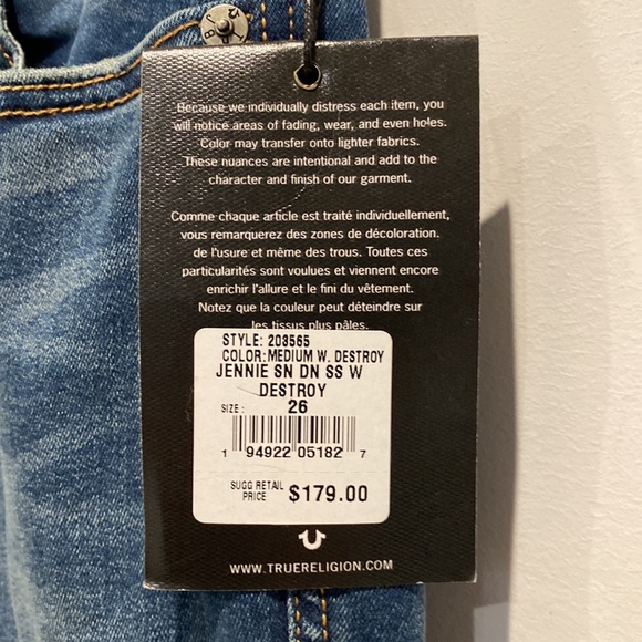 NEW True Religion Women’s Distressed Mid Rise Skinny Jennie Jeans - Picture 6 of 10